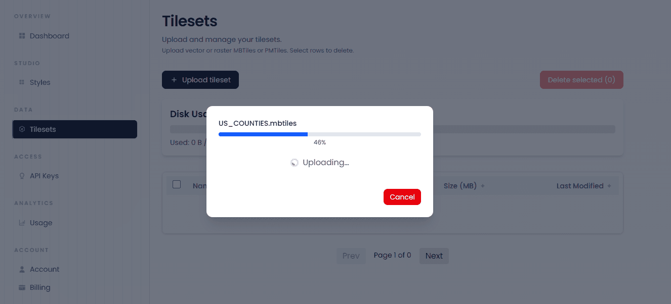 Upload progress dialog in the console