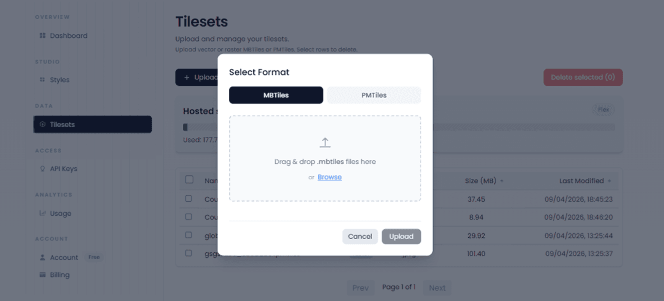 Upload format picker in the console