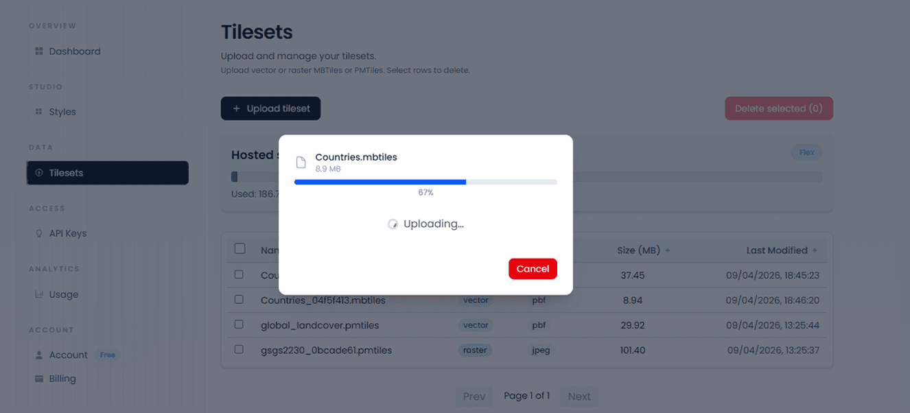 Upload progress dialog in the console