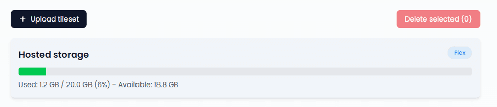 Storage usage card in the console